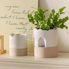 Nihow Self Watering Plant Pot: 4.5 Inch Ceramic Planter with Drainage Hole & Water Storage Plus for Indoor & Outdoor Plants - Cylinder Flower Pot for Herbs/Violets - Beige & Nature