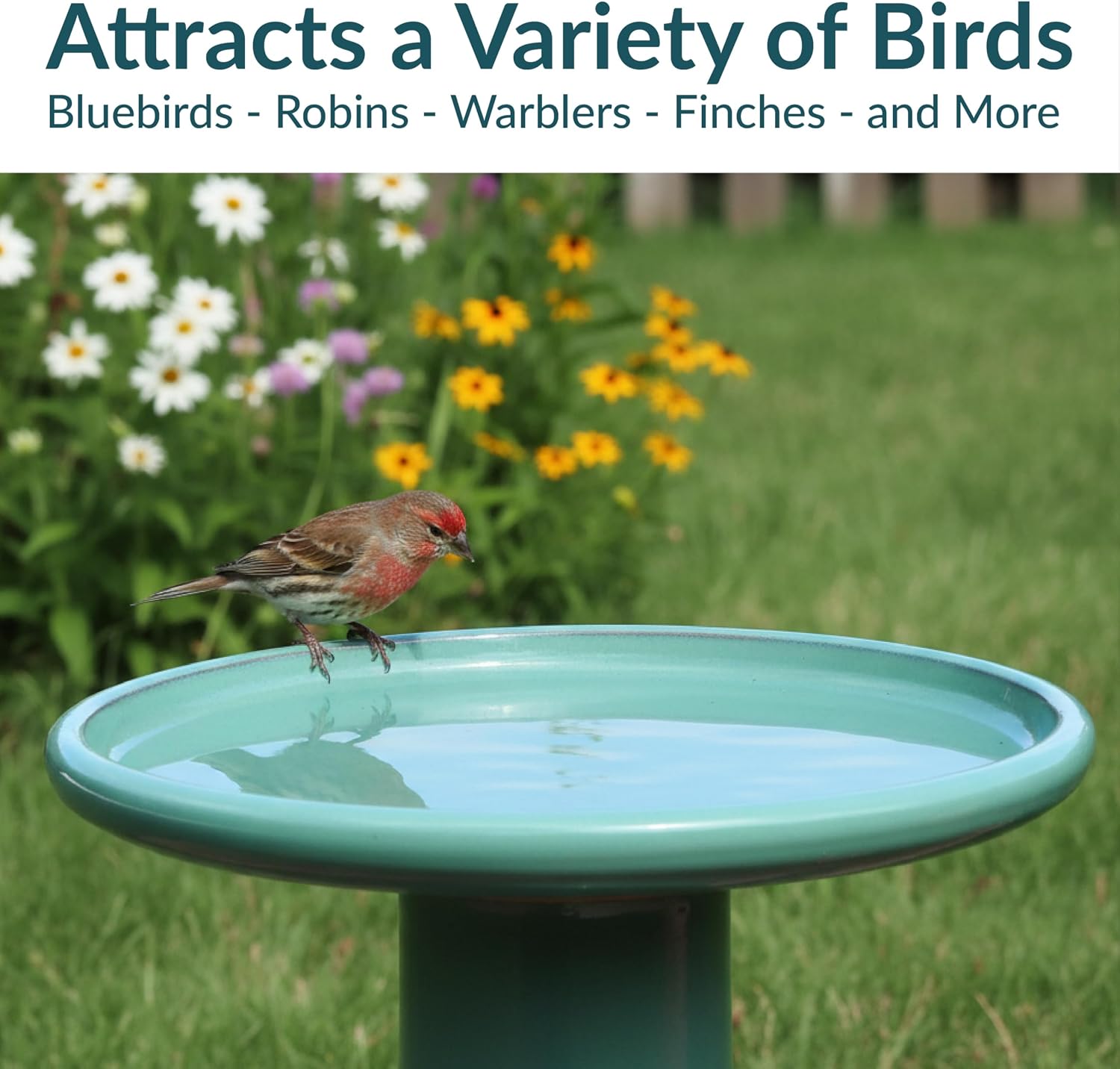 Sunnydaze Hand-Painted Ceramic Outdoor Bird Bath for Garden, 21” H, Seafoam | UV & Frost-Resistant Mineral Glazed Finish, 1 Gal Water Cap, Easy Assembly, Pedestal Bird Bath for Outside, Ceramic Birdbath