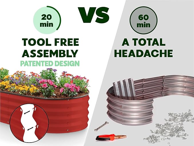 Plant & Plot Galvanized Raised Garden Beds Outdoor // 4×2×1 ft Planter Raised Beds for Gardening, Vegetables, Flowers // Large Metal Garden Box (Red) // Patented Tool-Free Design