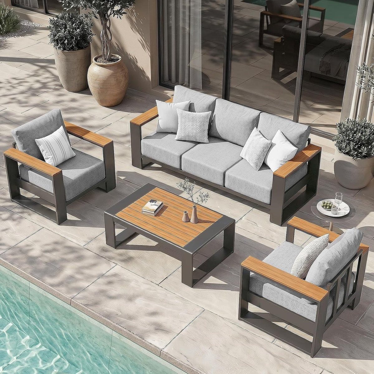 oversized aluminum patio furniture set, 4 pieces luxury, main product view