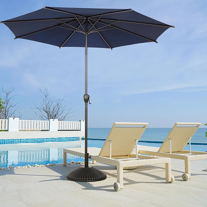 Abba Patio 9FT Lyon Outdoor Patio Umbrella Outdoor Table Umbrella with Push Button Tilt and Crank Market Umbrella 8 Sturdy Ribs UV Protection Waterproof for Garden Deck Backyard Pool, Navy Blue