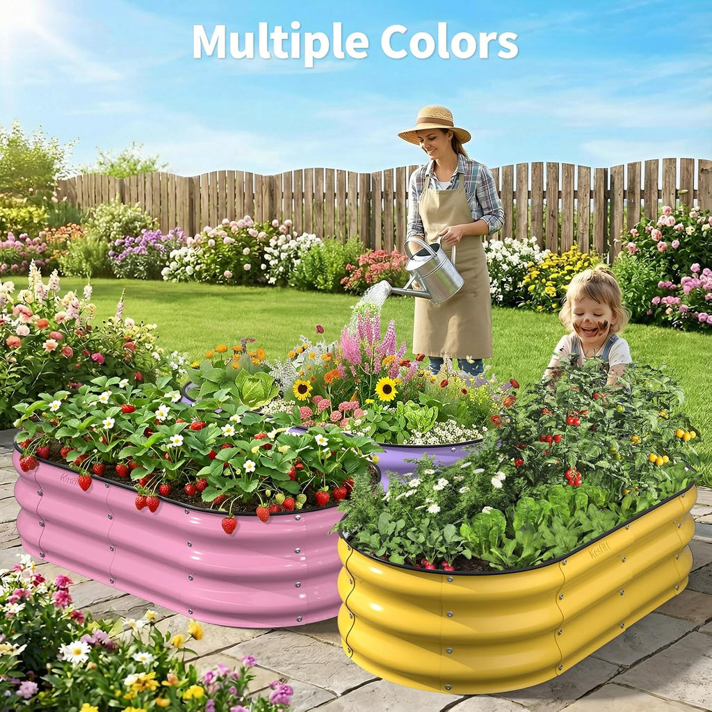 kesfitt raised garden bed, 4x2x1 ft galvanized steel, front angle view