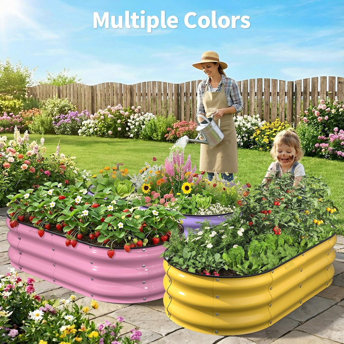 kesfitt raised garden bed, 4x2x1 ft galvanized steel, front angle view
