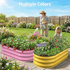 Kesfitt Raised Garden Bed, 4x2x1 FT Galvanized Steel Metal Raised Garden Bed, Oval Open-Bottom Design, 12-Inch Deep for Outdoor Vegetable & Herb Gardening, Creamy Yellow