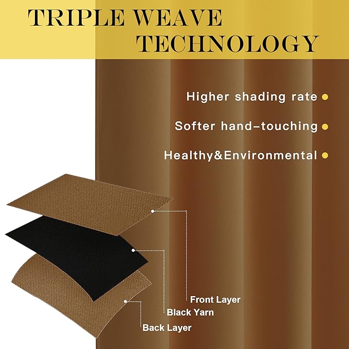 NICETOWN Blackout Curtains 84 Inch Length, Thermal Insulated Curtains for Bedroom Grommet Energy Saving Room Darkening Drapes for Living Room Window, 1 Panel, Gold Brown, 66" W x 102" L