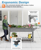 YEFU Raised Garden Bed with Legs: 57x18x30in Weight Capacity 400lb - Waterproof Raised Planter Box with Wheels - Elevated Garden Bed with Storage Shelf - Weather Resistant - for Deck/Patio/Porch/Grey