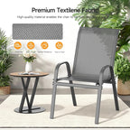 ONBRILL Patio Chairs set of 4, Easy Assembly Stackable Outdoor Dining Chairs with Wide Seat and Sturdy Metal Frame, Breathable All Weather Textilene Outdoor Chairs Set of 4 for Deck, Pool, Porch, Grey