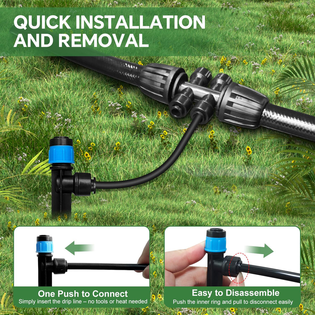 250FT Drip Irrigation System for Garden with 38pcs Adjustable Copper Nozzles & Emitters, Automatic Garden Watering System with 1/2" & 1/4" Tubing for Raised Bed, Yard, Greenhouse, Potted Plants, Lawn