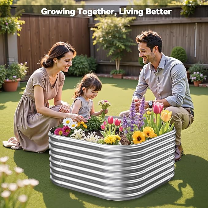 4 Pack 3x3FT Raised Beds for Gardening, Corrugated Galvanized Steel Raised Garden Bed, Outdoor Metal Above Ground Garden Bed for Vegetables and Flowers-3x3FTx10Inch