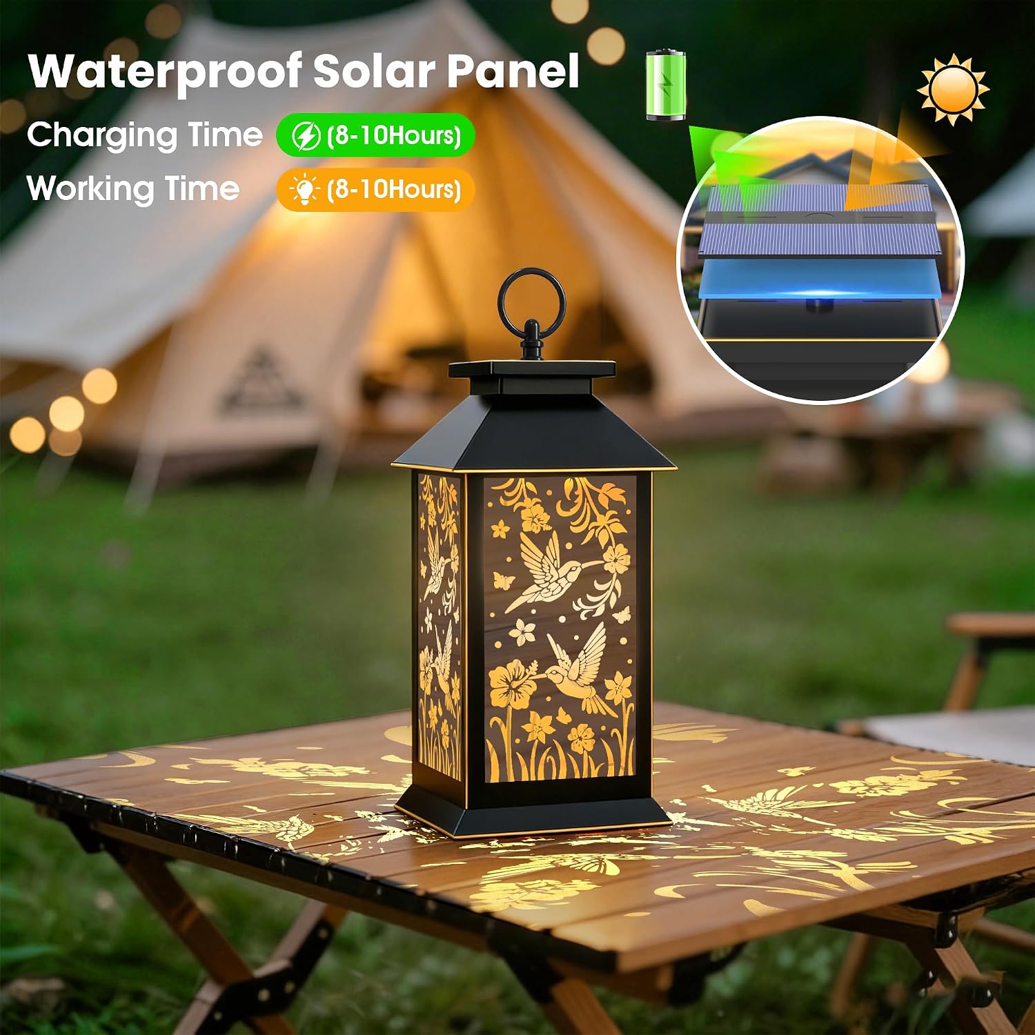 Hummingbird Solar Lanterns Outdoor Waterproof, Black 13.25 in Decor