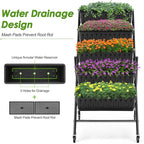 Suyncll Vertical Raised Garden Bed Planter Box, 5 Tiers Vertical Garden Planter with Drainage System and 4 Hooks for Plants Vegetables Flowers (Black with Wheels)