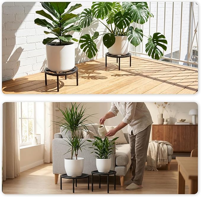 TOSKING 2-Pack Plant Stands - Heavy Duty Low Plant Stand, No Assembly Required Risers for Potted Plants Indoor and Outdoor, Ready to Use(10.24" Diameter)
