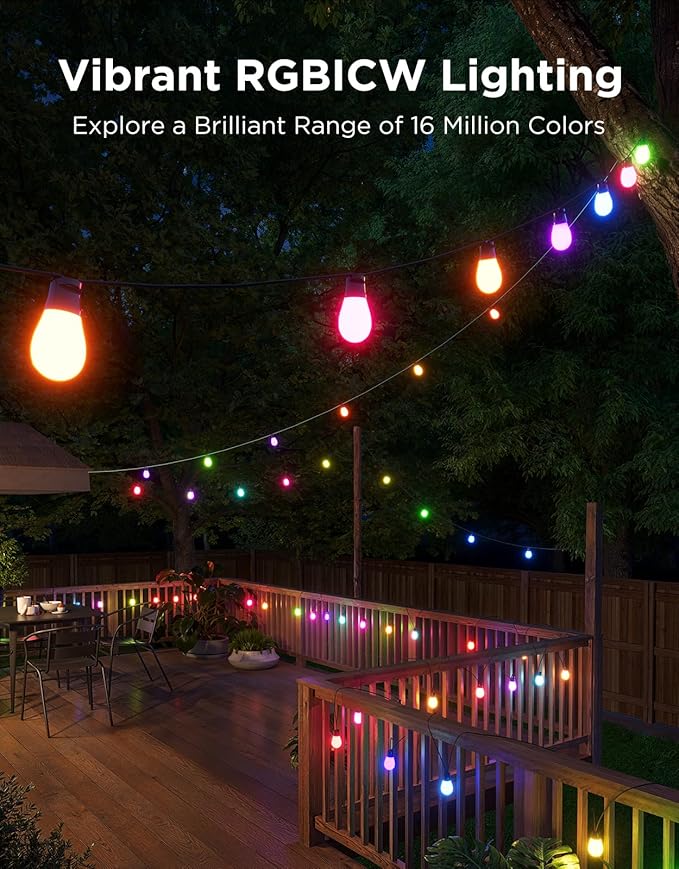 Govee S14 Bulb Outdoor String Lights 2, 144ft RGBIC Smart Warm White Outdoor Lights with 15 LED Bulbs, 111 Scene Modes for Outdoor Decor, IP66 Compatible with Alexa, Google, Matter, APP Control