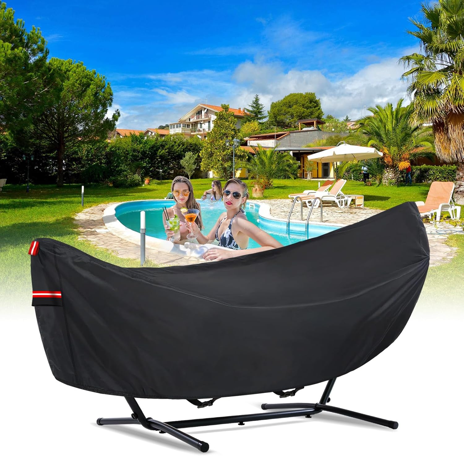 6 Layers Waterproof Hammock Cover for 11-12ft Hammock Stand | Sun Rain UV Dust Snow Protection Outdoor Hammock Cover with Windproof Straps & Soft Cotton Lining for 11-12ft Stand