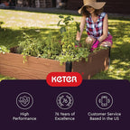 Keter 48" X 48" inches Wood Look Raised Garden Bed, Durable Outdoor Herb Garden Planter for Vegetables, Flowers, and Succulents, Brown