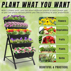 Homdox 4FT Vertical Garden Bed, 5 Tiers Raised Garden Planter, 25.6 * 26 * 48Inch with 4 Hooks & 4 Wheels, Vegetable Flower Stand for Garden Patio Yard, Black