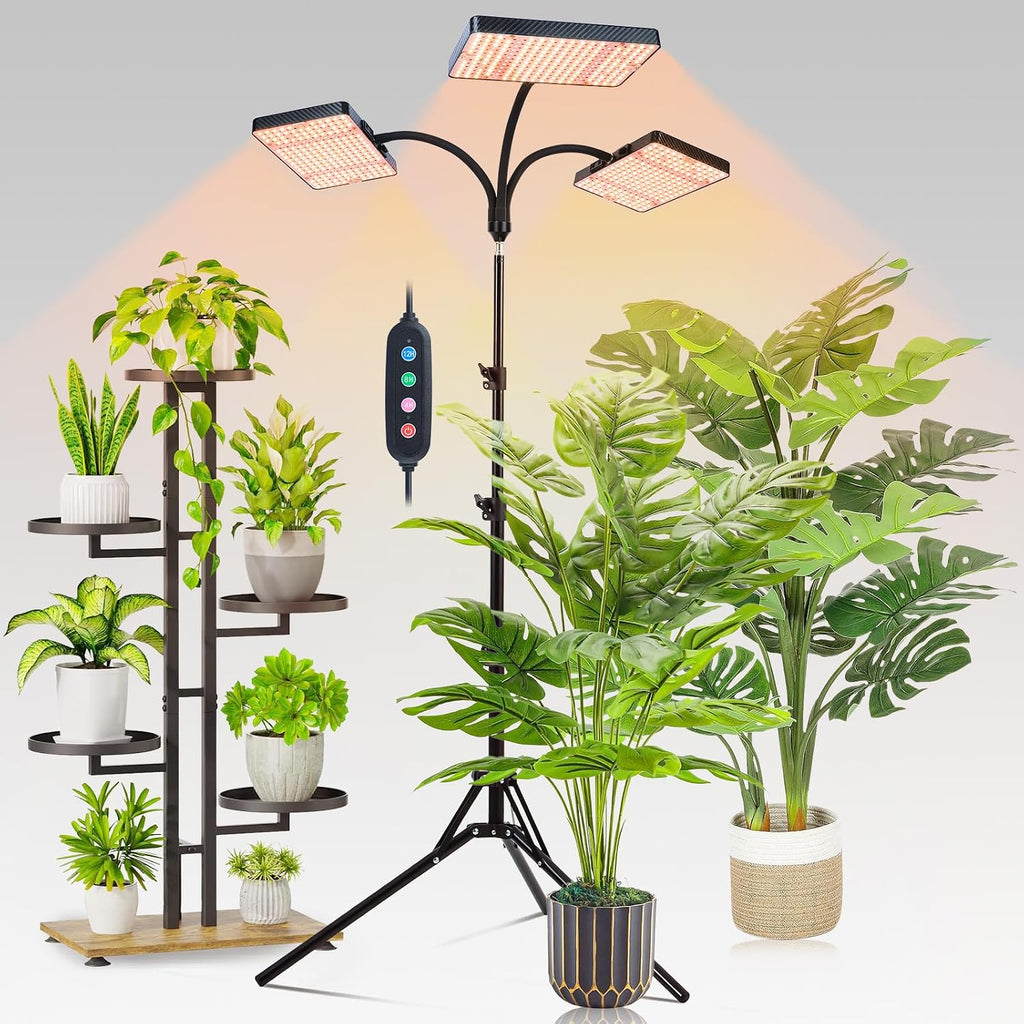 FECiDA Tall Grow Light with Stand for Big and Large Houseplant, Bonsai Tree | 75 Watt, 3x Coverage, 3x Brightness, Better Growth, UV-IR Full Spectrum, 5-Mode Timer 4/8/12/16/20H, 24"-72" Ht Adjustable