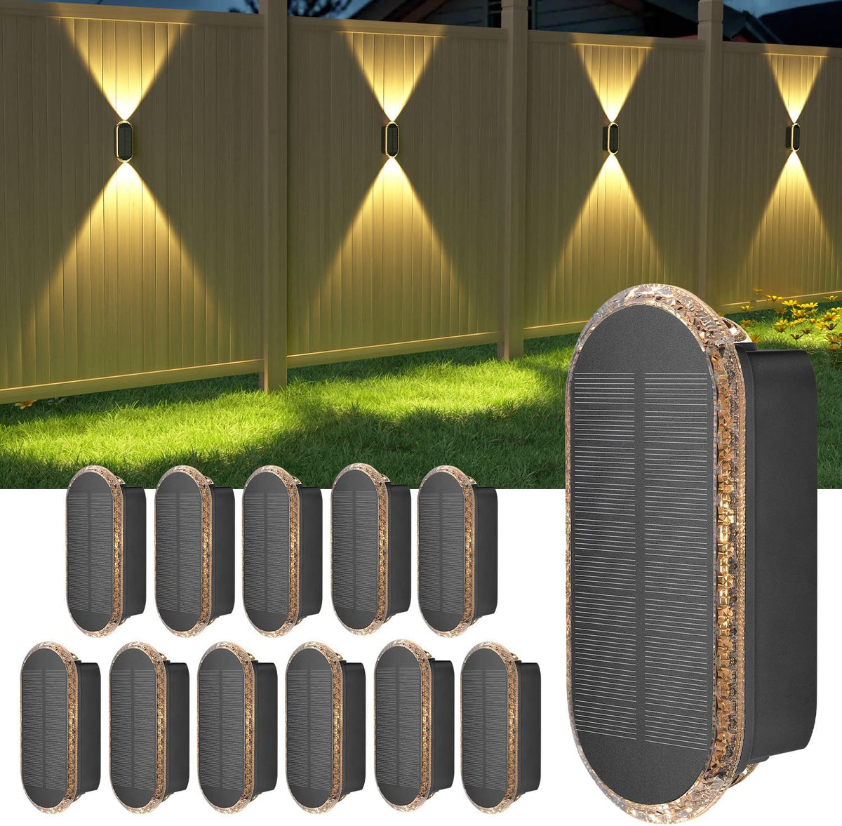 ellasay solar fence lightsv backyark: 12-pack fence lights, main product view