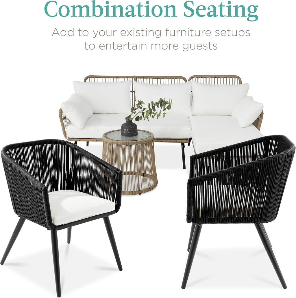 Best Choice Products Set of 2 Patio Dining Chairs, Outdoor Seating for Backyard, Poolside, Balcony w/Woven Wicker Design, 250lb Weight Capacity - Black/Ivory