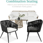 Best Choice Products Set of 2 Patio Dining Chairs, Outdoor Seating for Backyard, Poolside, Balcony w/Woven Wicker Design, 250lb Weight Capacity - Black/Ivory