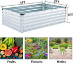2 Pack 4x2x1FT Galvanized Raised Garden Beds Kit Outdoor Metal Gardening Planter Box for Vegetable Elevated Flower Herbs,Silver