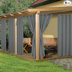 HolidayIdeas Waterproof Outdoor Curtains for Patio, 6 Panels - 54x120 Inches - Weatherproof Privacy Outsides Curtains for Backyard Porch Gazebo, Sunlight & UV Blocking (Grey, Grommet Top)