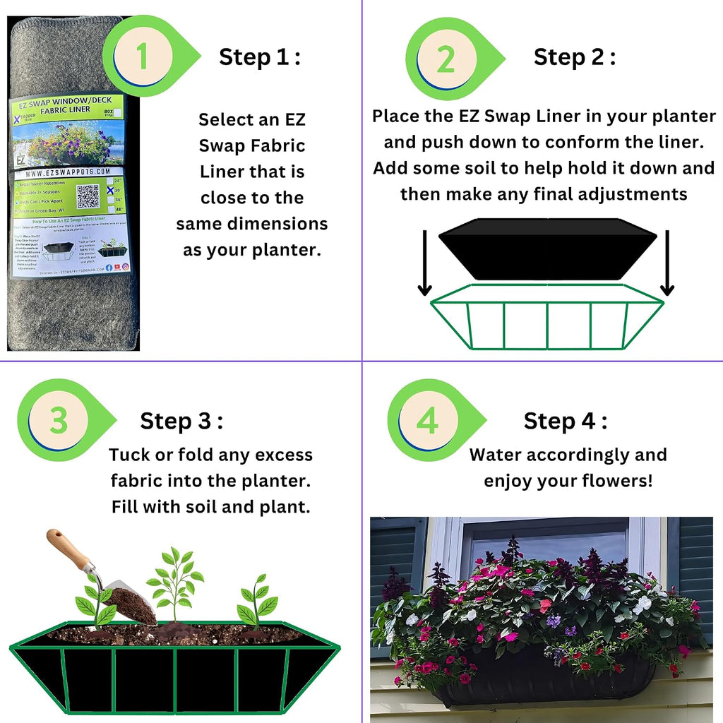36 Inch Fabric Trough Coco Liner Replacement for Window Basket Flower Planter - 36" EZ Swap Coconut Liner Alternative. Use 3+ Seasons - Made in the USA
