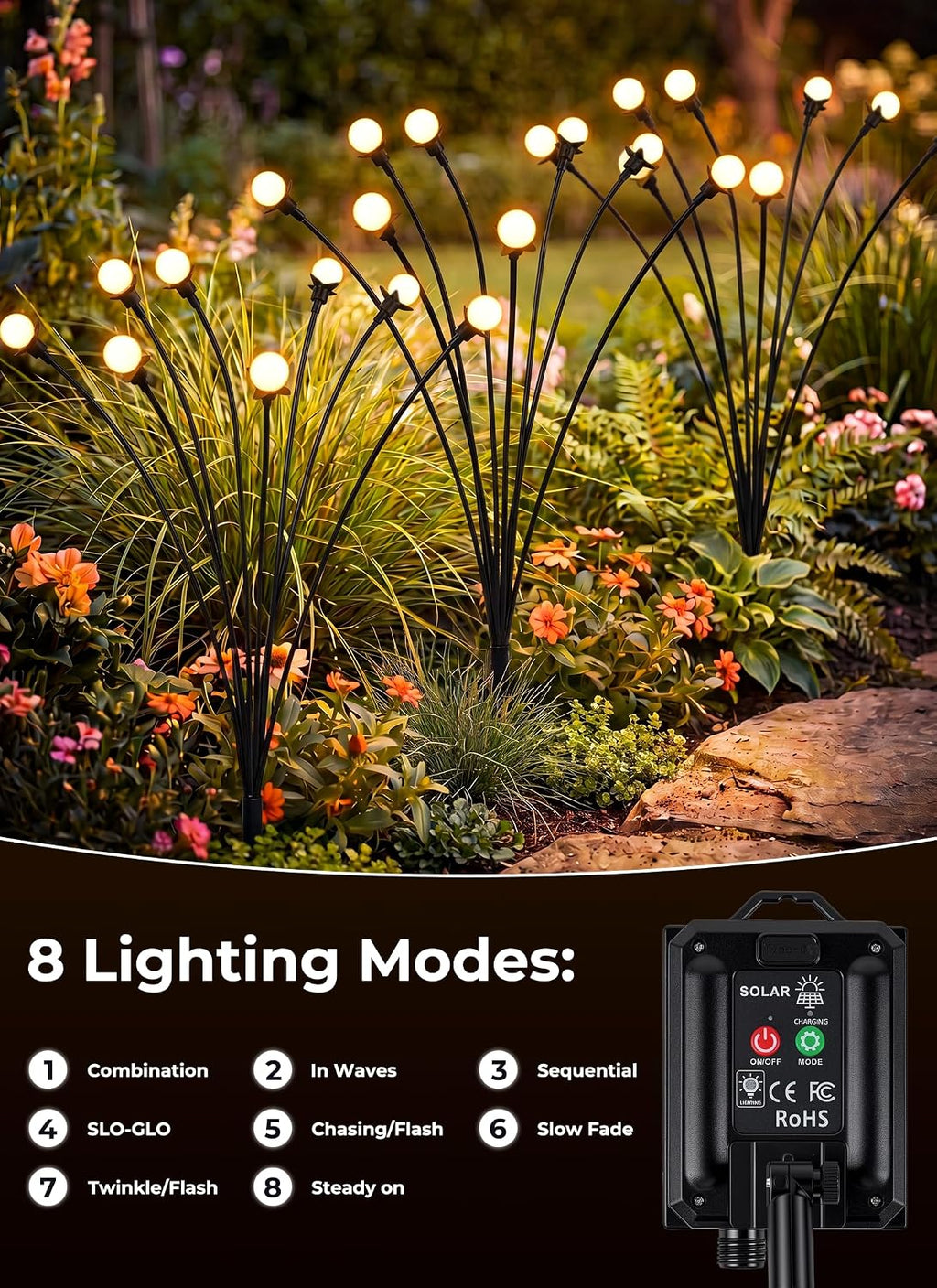 Brightown Solar Lights Outdoor,4Pack 32LED Solar Garden Lights Warm White | Swaying Firefly Waterproof, 8 Modes Solar String Light for Yard Patio Pathway Landscape Decoration Gifts