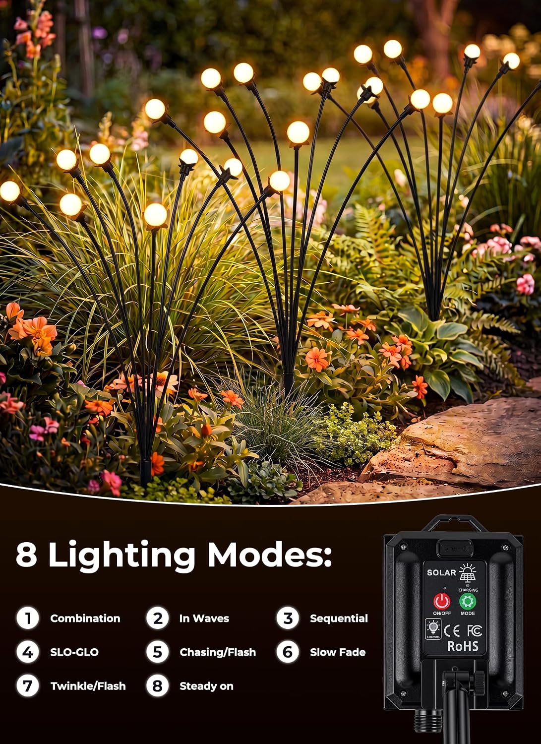 Brightown Solar Lights Outdoor,4Pack 32LED Solar Garden Lights Warm White | Swaying Firefly Waterproof, 8 Modes Solar String Light for Yard Patio Pathway Landscape Decoration Gifts
