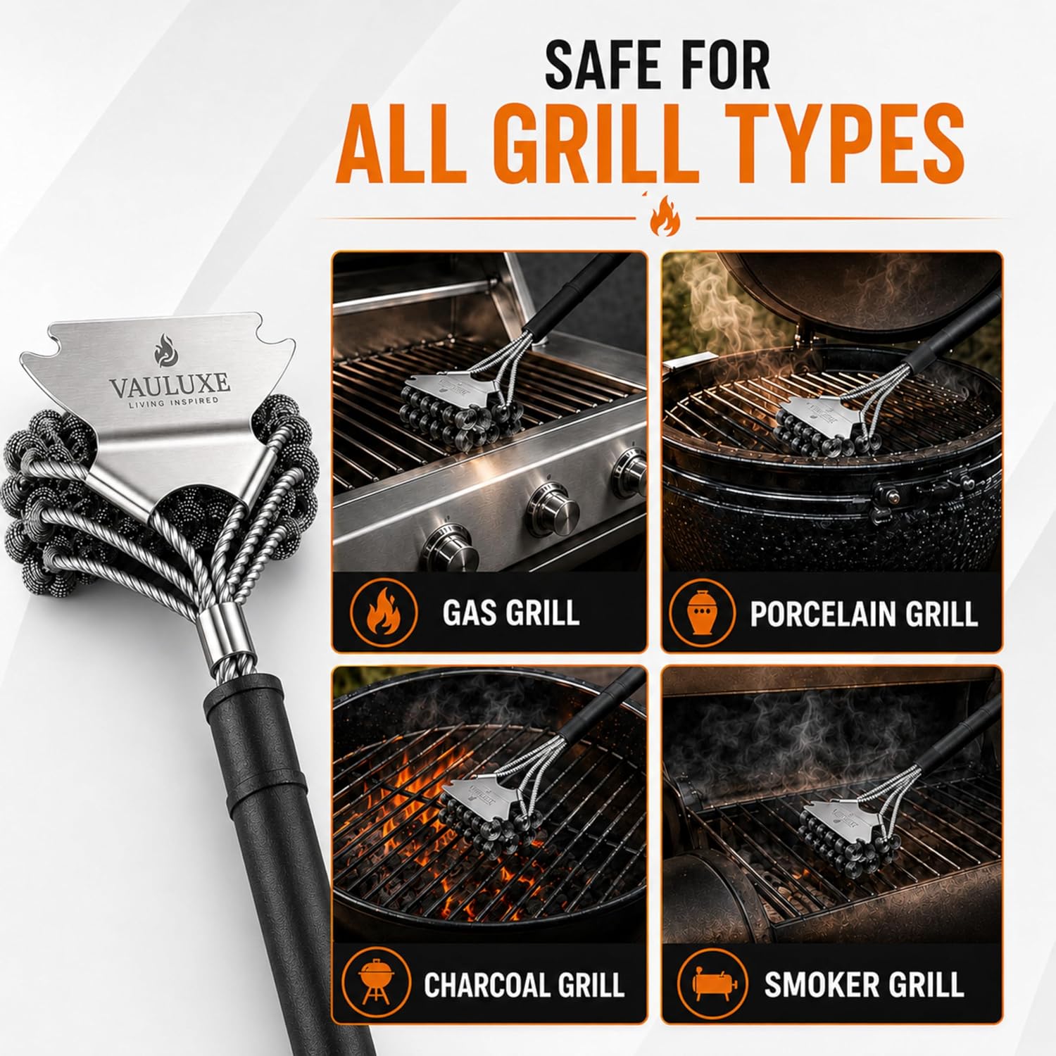 18 Inch Bristle Free Grill Brush, BBQ Cleaner with Spiral Spring Head, Steel Scraper