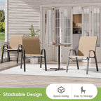 Patio Chairs Set of 2, Outdoor Dining Chairs Stackable for All Weather, Breathable Metal Modern Outside Furniture Chair for Pool Side, Garden, Backyard Deck, Brown