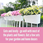 LaLaGreen Outdoor Rail Planter (2 Pack, 11.8 Inch) Metal Iron Hanging Flower Pot Deck Railings White Fence Bucket Modern Countryside Boho Style Wall Mount Window Box Plant Holder Hooks Porch Decor