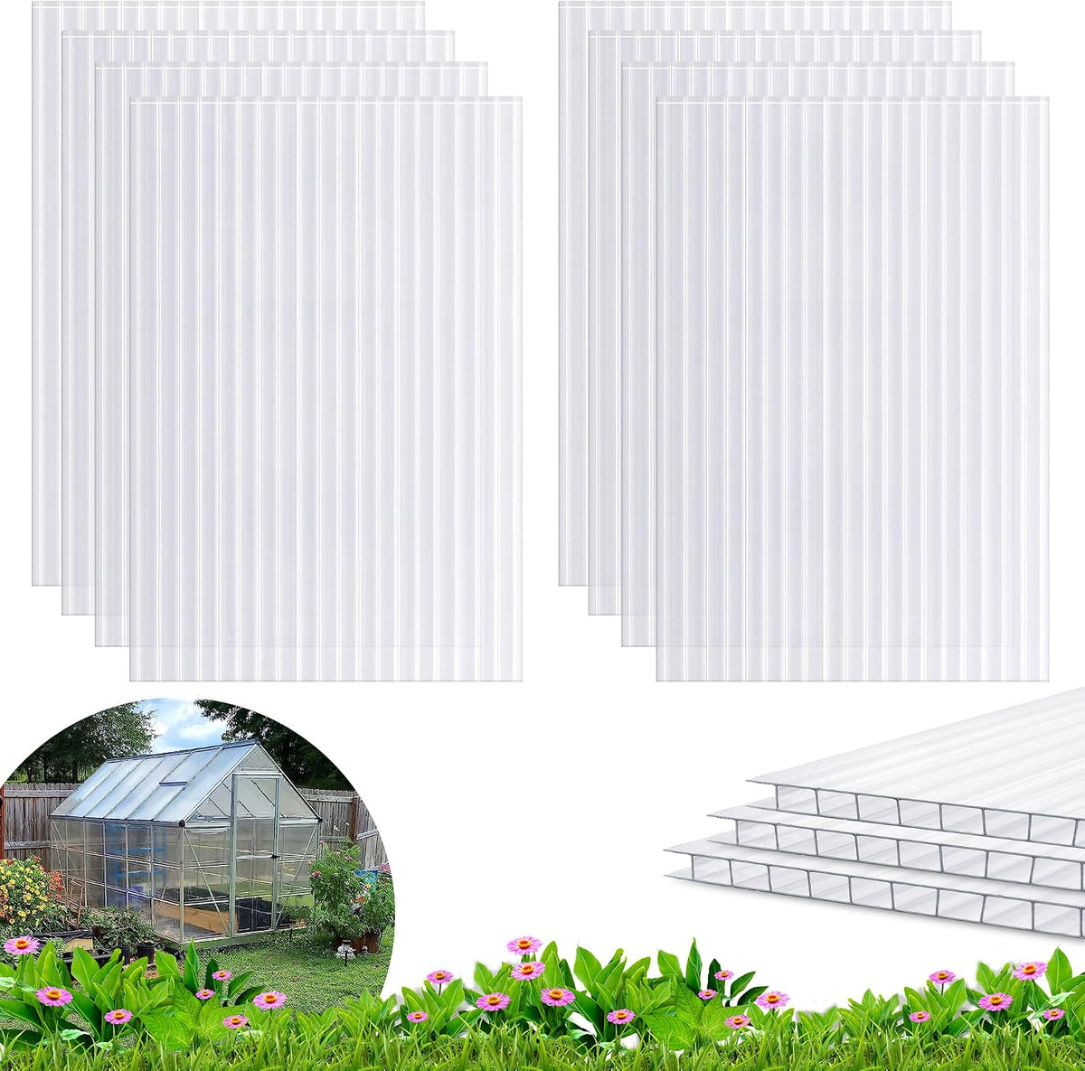 quibbay 8pcs polycarbonate greenhouse panels, 6' x 4', main product view
