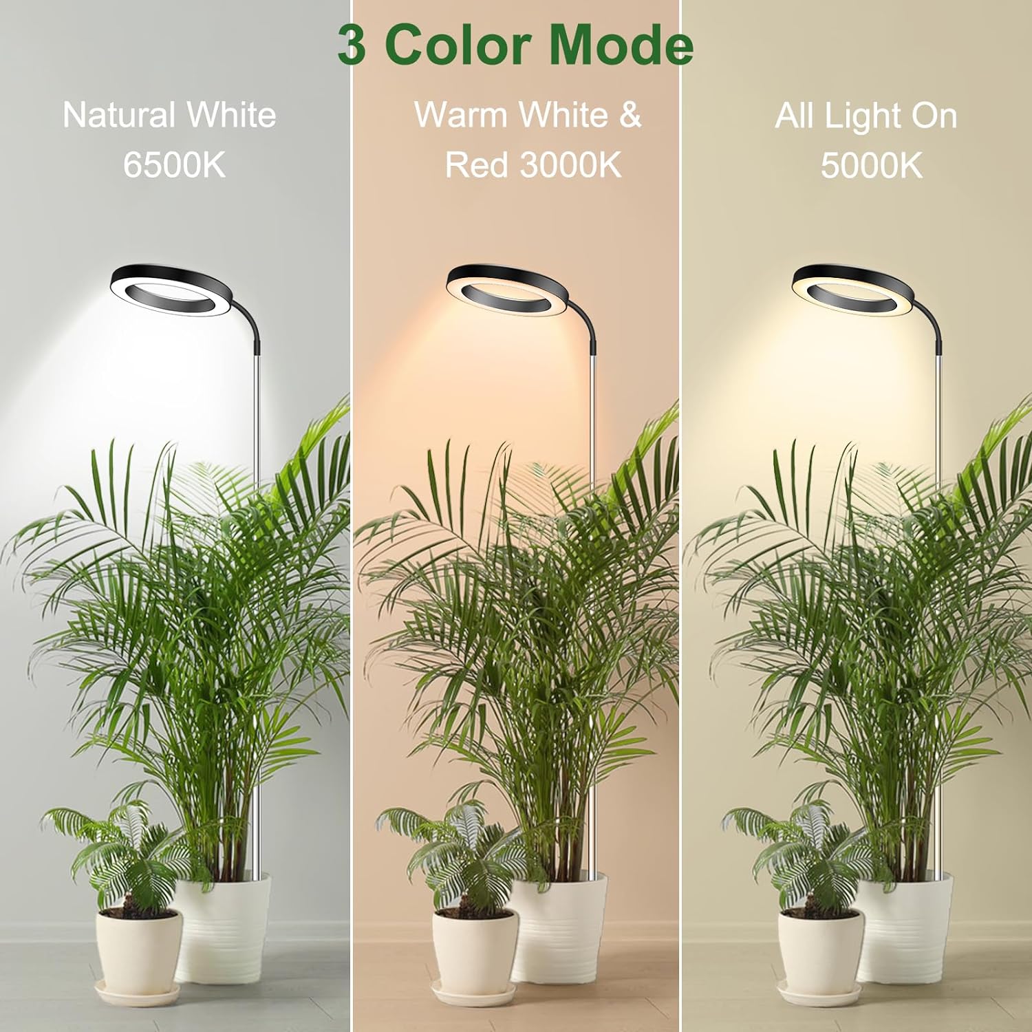 Grow Lights for Indoor Plants Full Spectrum, 80 LEDs 3 Colors Grow Light, 65in Large Plant Lights for Indoor Growing with 360°Gooseneck, 6/12/16H Timer, 5 Brightness, Height Adjustable, Black | 65in Plant Lights for Indoor Growing with 360°Gooseneck