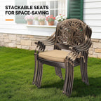 VINGLI Patio Chairs Set of 2 - Stackable Outdoor Cast Aluminum Dining Chairs with Vintage Bronze Finish and Butterfly Pattern, Metal Armchairs for Poolside, Backyard, Balcony (with Cushion)