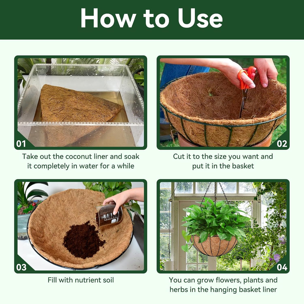 6 Pack 14 Inch Coco Liners for Planters, Hanging Basket Liners | Round Coco Coir Fiber Replacement Liner for Flowers Vegetables Patio Garden Porch Decor,Breathable Drainage,Cuttable DIY