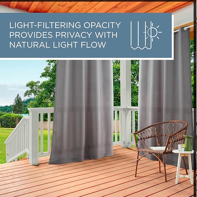 TOWN & COUNTRY BASICS Cabana Solid Heavyweight Indoor Outdoor Curtains, Light Filtering Opacity with Grommet Top, Water Repellent, 2-Pack Set, 54"x108", Cloud Grey