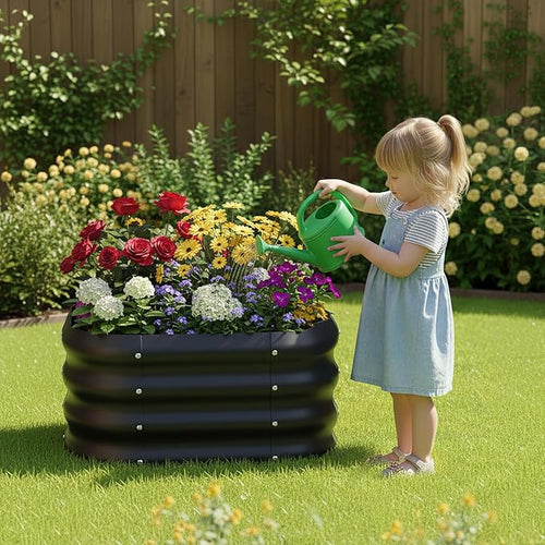 2-Pack 2x1ft Galvanized Raised Garden Bed, Outdoor Planter Bed, Metal Planter Box for Gardening and Planting,Square,Black