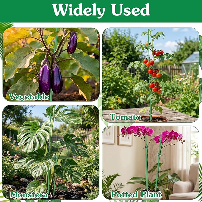 Garden Stakes 17Inch 40Pack, DIY Tall Plant Support Stakes of 4Ft,5Ft,6Ft,7Ft, HAINANSTRY Fiberglass Plant Stake for Indoor & Outdoor Plants, Tomato Vegetable Stakes for Garden