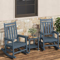 GarveeLife Poly Lumber Rocking Chair Outdoor Set of 2 with Side Table - HDPE High Back Porch Rocker Chairs for Adults - All Weather Resistant Furniture for Patio - Navy Blue