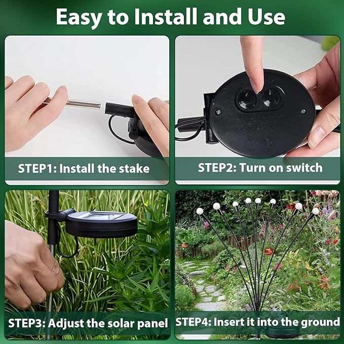 4-Pack Garden Solar Lights, 32 LED Solar Lights Outdoor for Garden Decor, Waterproof Firefly Light Outdoor (Sway by Wind), Swaying Light for Outside Yard Pathway Landscape Decorations (Warm White)