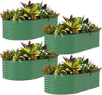 Garvee 4 Pack Galvanized Raised Garden Bed, 8x4x1.5 ft Metal Planter Box for Flowers Vegetables, Rust-Resistant Raised Garden Beds for Gardening, Easy Assembly Outdoor Garden Box & Planters, Green