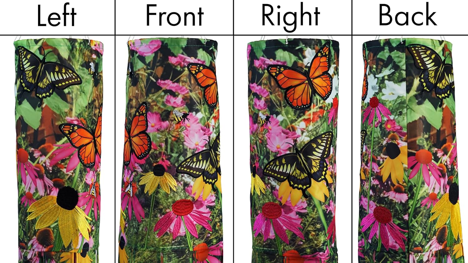 In the Breeze 5271 — Summer Garden 40-inch Illusion Windsock — Vibrant Decor, Embroidered Details, Fully Printed Tails