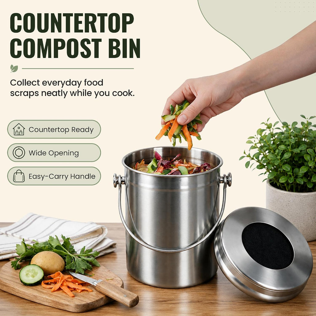 epica kitchen compost bin for kitchen countertops, 1.3 on a desk or shelf