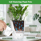 KIMCHOMERSE Self Watering Plant Pots, 4.7 Inch Plant Pots 3 Pack Indoor Planter Pots with Drainage Holes and Tray for Home Decor（White, Pink, Blue）