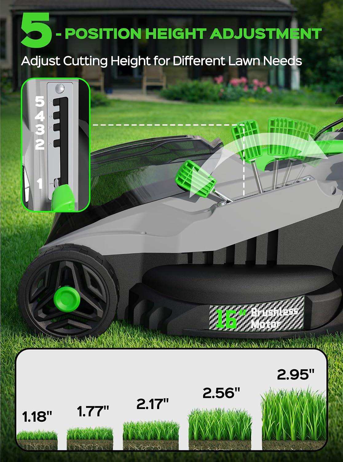 tiectown 40v 16" cordless electric lawn mower with showing dimensions