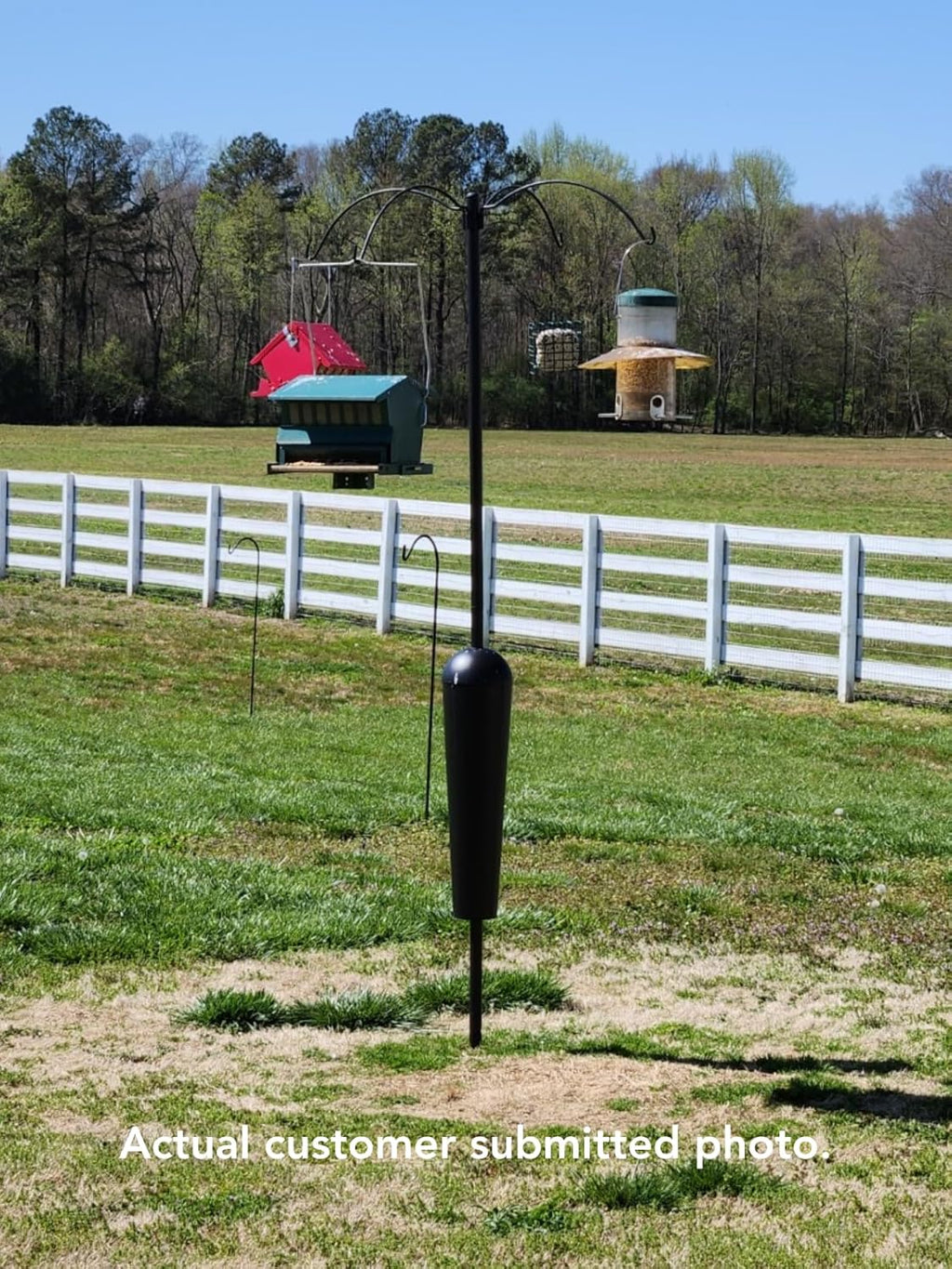 Sequoia Squirrel Proof Bird Feeder Pole System with Patented Spring Baffle, 4 Hanging Stations, Heavy Duty Galvanized Steel with Auger, Adjustable Arms