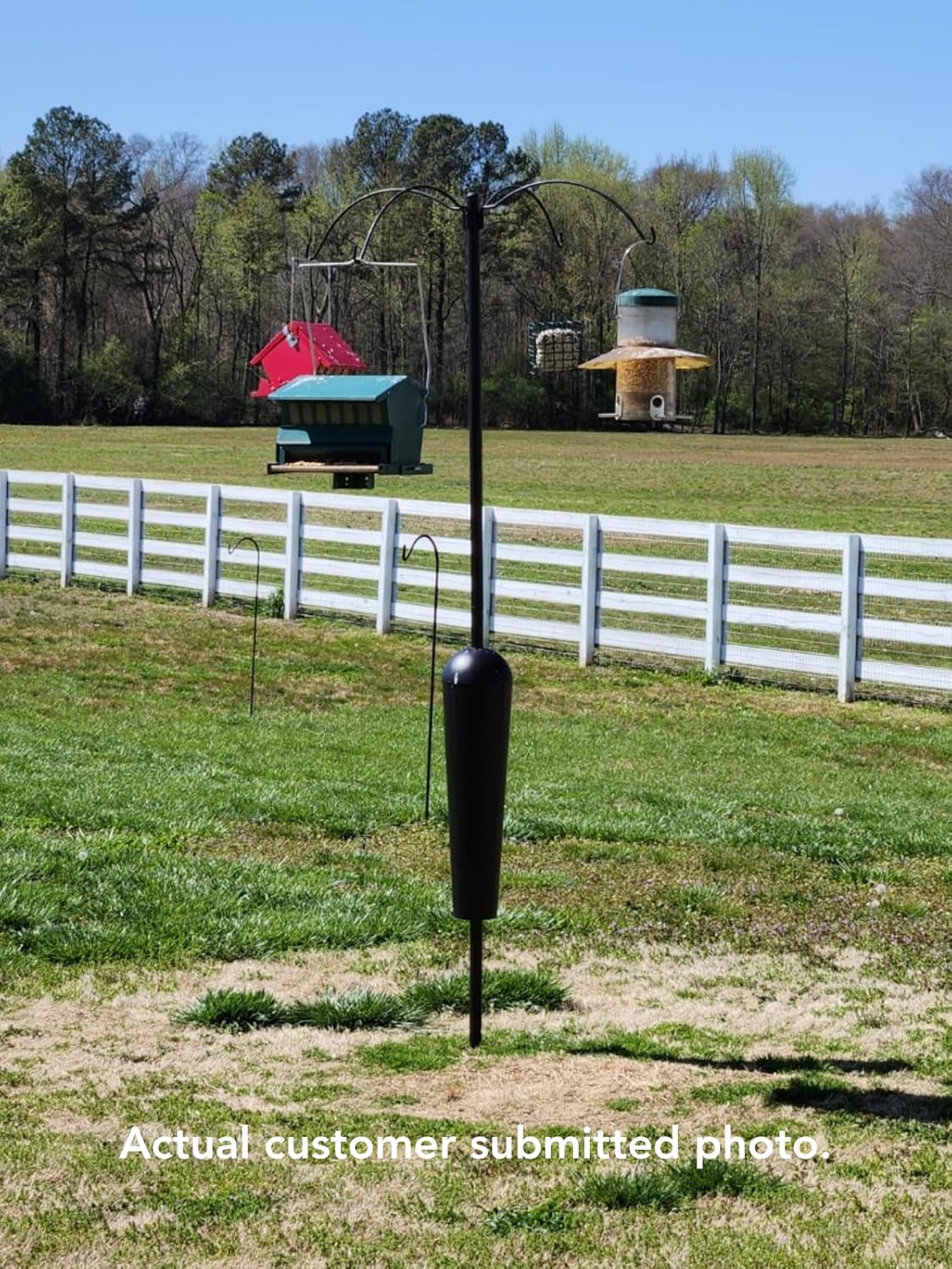 Sequoia Squirrel Proof Bird Feeder Pole System with Patented Spring Baffle, 4 Hanging Stations, Heavy Duty Galvanized Steel with Auger, Adjustable Arms