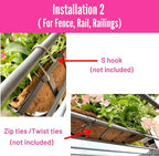 LaLaGreen Wall Planters for Outdoor Plant (16 Inch, 4 Pack) Deck Railing Planter Boxes for Outside Plants Window Flower Box with Coco Liners Metal Horse Troughs Fence Garden Herb Patio Porch over Rail