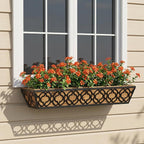 Y&M 2pcs 30" Window Boxes Horse Trough with Coconut Coir Liner,30 Inch Window Deck with Coco Liner, Black Metal Hanging Flower Planter Window Basket Deck Railing Planter Boxes for Outdoor Indoor